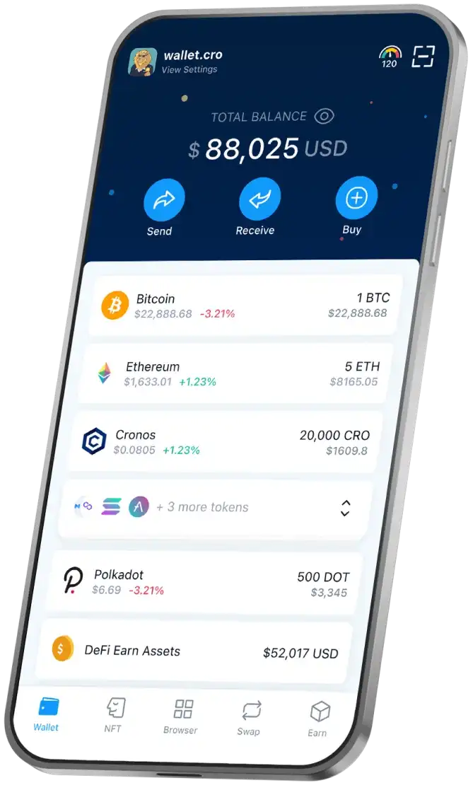 iPhone showing Defi Earn page of the Stakings-Crypto.com App